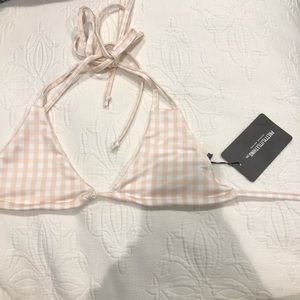 BEIGE AND WHITE PLAID BIKINI TOP SIZE 12 US